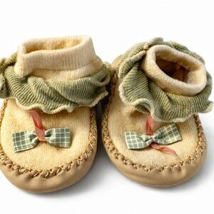 Baby Moccasin Shoes 3-6 Months Soft Sole Prewalker Ruffle Bow Neutral-AC259